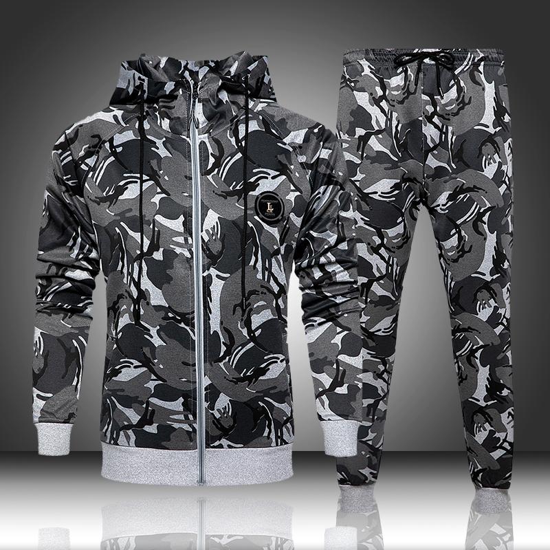 

Men's Tracksuits Camouflage Sweatshirts Jacket Pants Sets Camo Men Tracksuit Hooded Outerwear Hoodie Set 2 Pieces Autumn Clothing Male Fitne, Tz58jmgrey