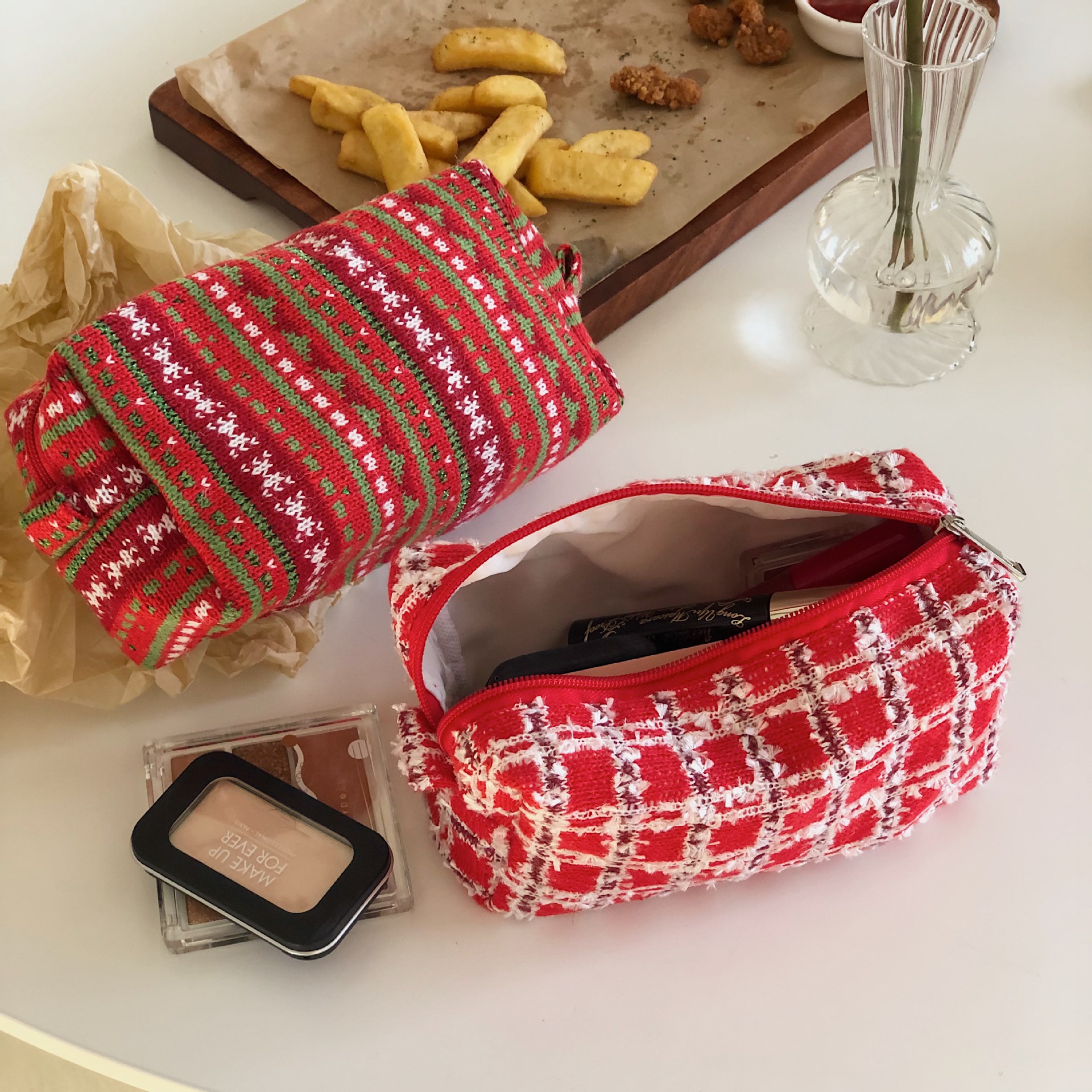 

Red White Cosmetic Bag knitting yarn storage Bags for New Year Christmas large capacity pen bags 1222627