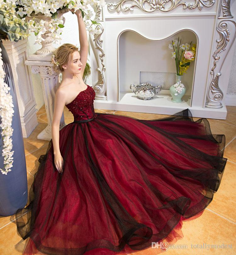 Robe De mariée trapèze gothique noire et rouge, sans bretelles, perles scintillantes, Non blanche, Vintage, colorée, Robe De mariée, nouvelle col