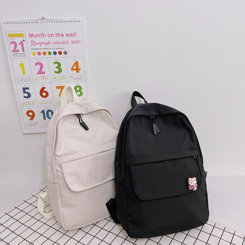 

School Bags Casual Nylon Preppy Style Large Capacity Backpack For Teenager Girls Students Women Solid Color Shoulder Knapsacks, Beige