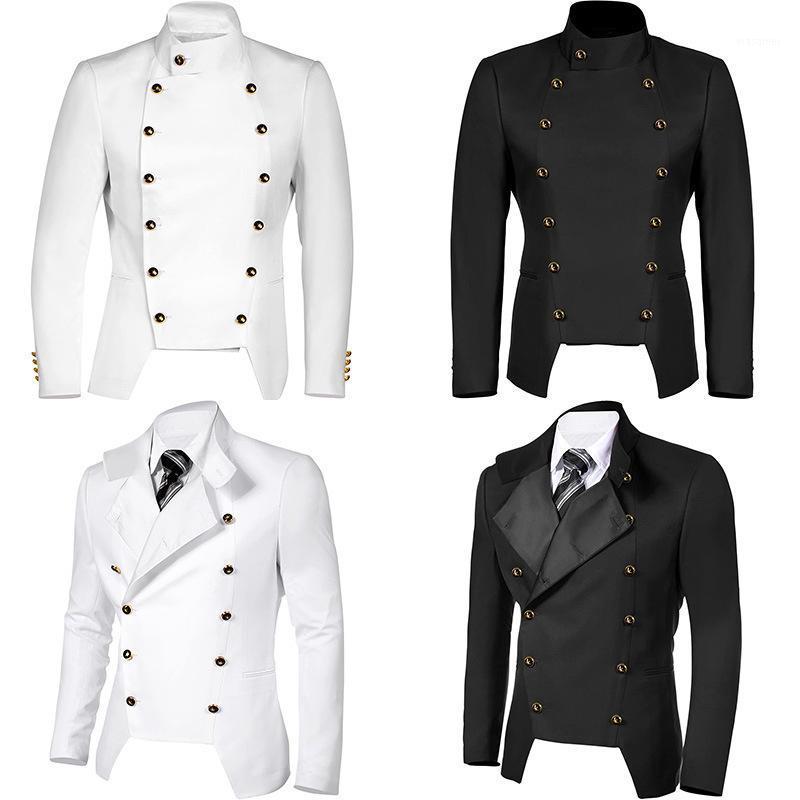 

Men' Casual Shirts Coat Button Decoration Korean Stand Collar Jacket Fashion Suit, Black