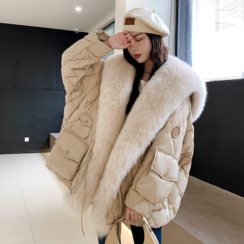 

Women' Fur & Faux Winter Super Large Imitation Collar Down Clothing Coat Warm Mid-length, Beige
