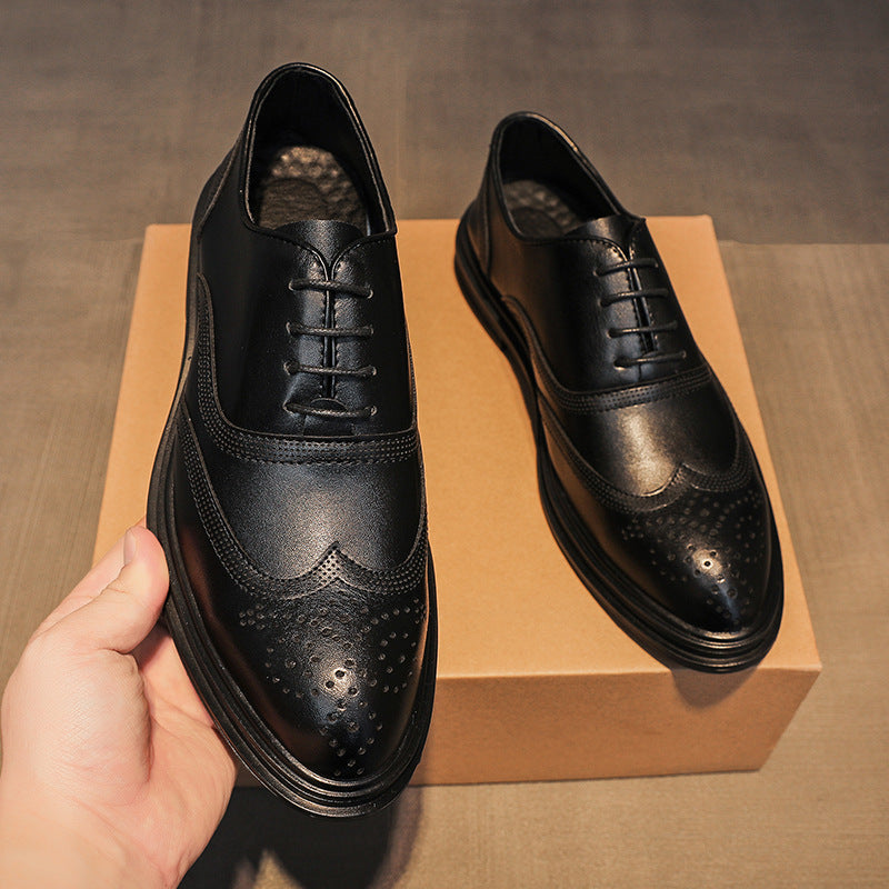 

Oxford Shoes Men PU Low Heel Round Head Lace Up Hollowed Out Breathable Comfortable Classic Business Formal Shoes CP193, Clear