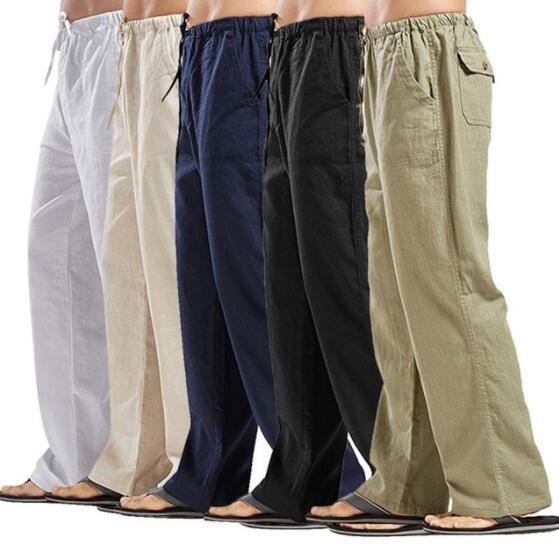 Mens Casual Lightweight Linen Drawstrintg Elastic Waist Summer Beach Pants with Pocket Joggers Trousers Men pantaloon Plus Size 220713