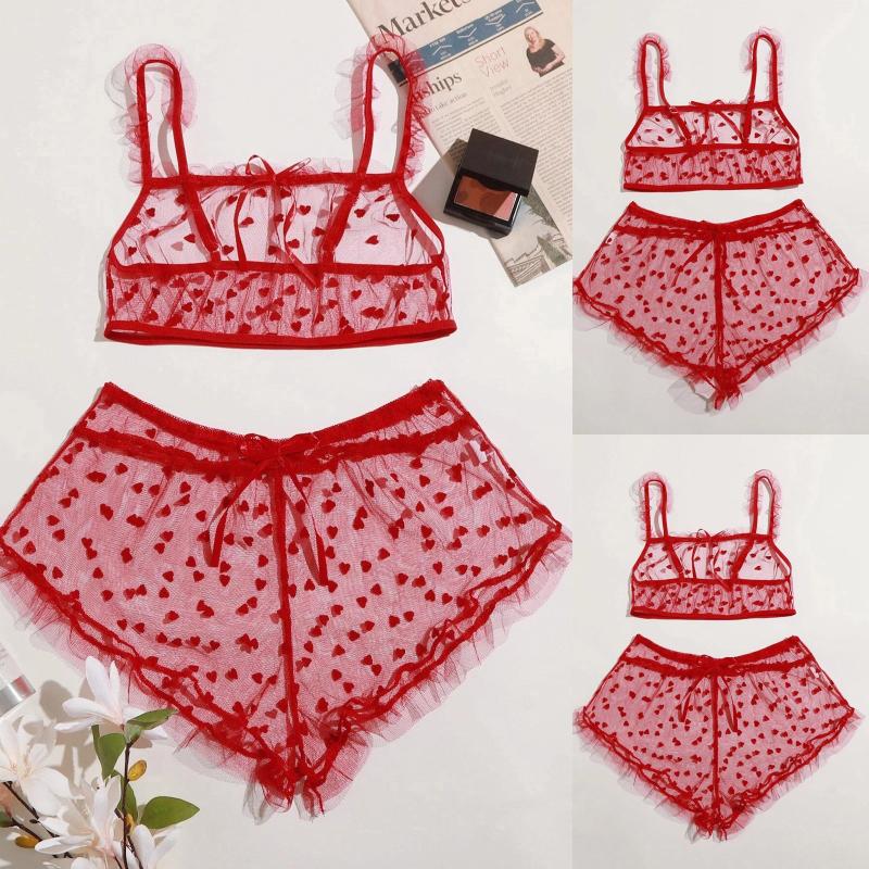 

Women' Sleepwear Embroidery Lingerie Pajamas Lace Sexy Underwear Fashion Red Bodysuit Push UpWomen