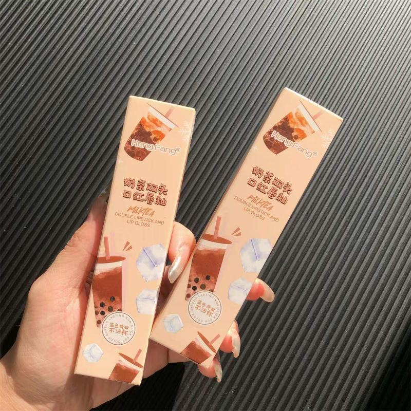 

Lip Gloss Bubble Tea Double Head Waterproof Long Wear Color Velvet Matte Non-stick Cup Lipstick Women Makeup Beauty CosmeticsLip, 05