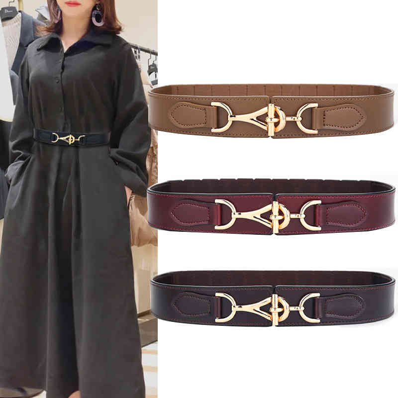 

Leather Waist Cover Women's Decorative Coat Down Jacket with Skirt Versatile Brown Elastic Wide Belt Accessories, Black