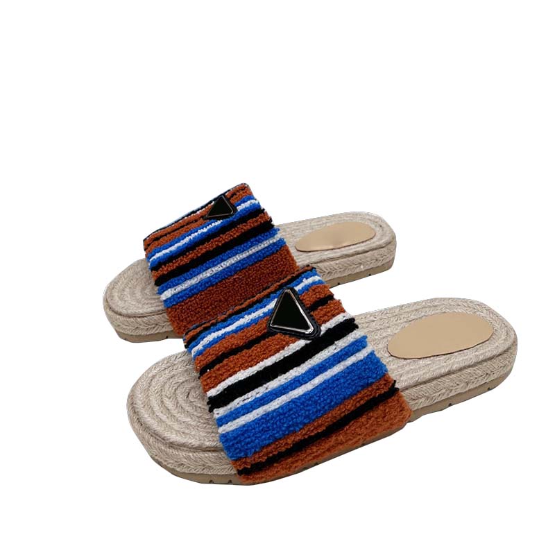 

Platform Espadrilles Slipper For Womens Tweed Mules Classic 2022 Sandals Beach Shoe Famous Designer Stitching Color Triangle Logo Slides Flip Flops Loafers Rubber, Box