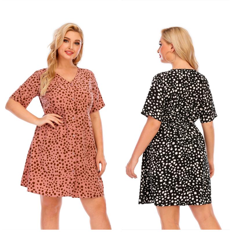

Plus Size Dresses 2022 Ladies Summer European And American Style V-Neck Short Sleeve Printed Dress For Women, Black
