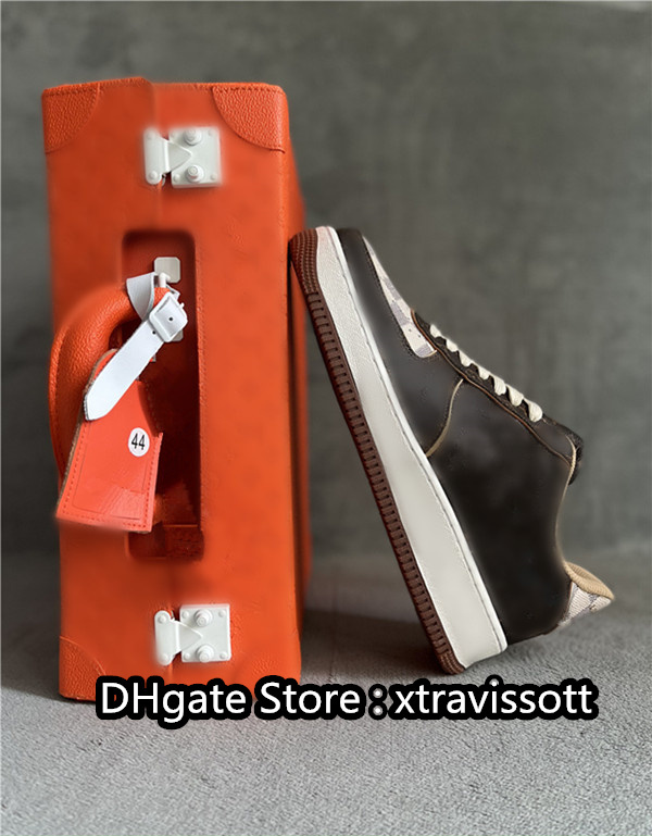 

Shoes Mens Luxury Leather Suitcase F0rce 1 Low Coffee matching In Brown White/Grey Basketball Sports Sneakers, Coffee brown