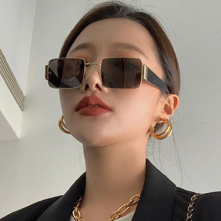 

Sunglasses Vintag Brand Designer Small Rectangle Men Women Retro Metal Frame Yellow Red Vintage Tiny Female Sun Glasses UV400Sunglasses