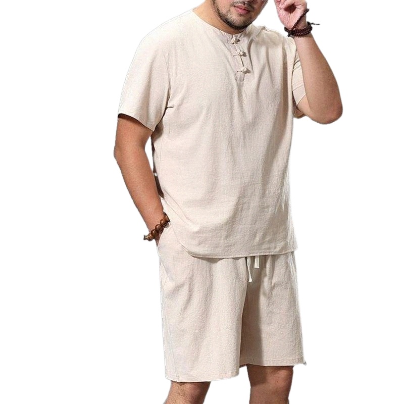 men's Thermal Underwear Clothing Large Size Tracksuit 8XL 9XL Linen Short T-shirt Summer Suit Plus Track 5XL Cotton Husband Set m3fO#