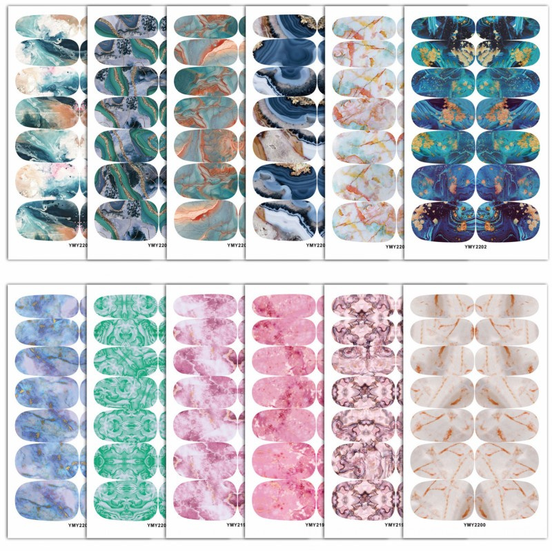 

Full Wrap Nail Polish Stickers Gradient Marble Color Nail Decal Strips Manicure Salon Supplies, As picture