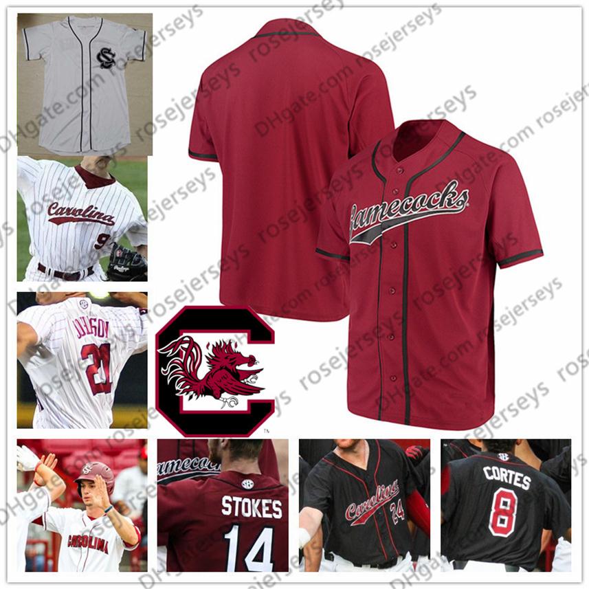 

Custom South Carolina 2019 College Baseball Any Name Number White Red Black #7 Jacob Olson 14 Luke Berryhill Men Youth Kid Jersey 200r, White with black