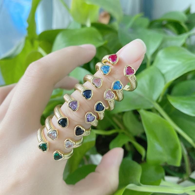 

Wedding Rings Fashion Heart Shaped Open Ring Jewelry Valentine's Day Gifts Couples Double Colorful Zircon Engagement RingsWedding