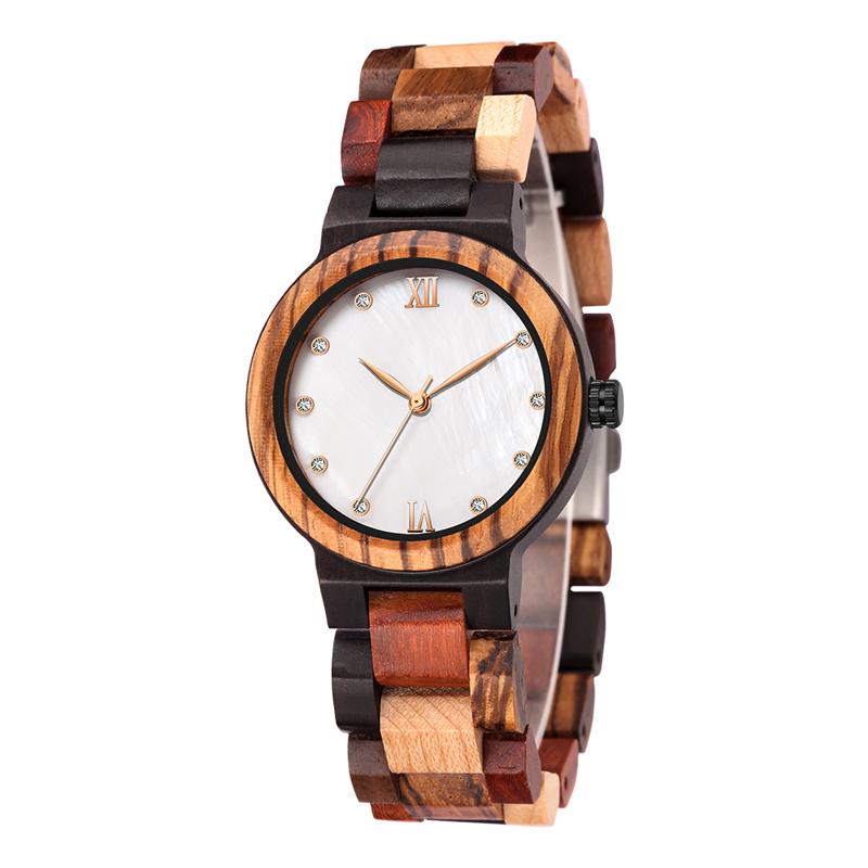 

Wristwatches Wholesale Private Label Shell Dial Wooden Wrist Watches Japanese Momt Quartz Rainbow Women Wood Watch Cork Bracelet Ladies Stra, Kh-1103a