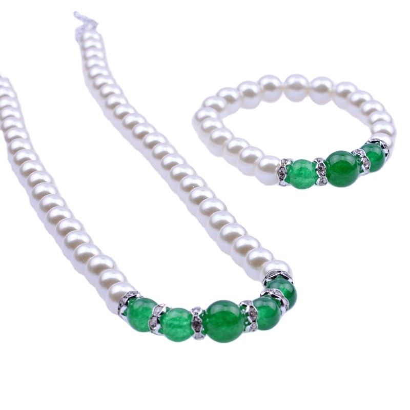 

Wedding Bridal Bracelet Earrings Necklace Sets Imitation pearl Chain Women Statement Jewelry gift, Silver