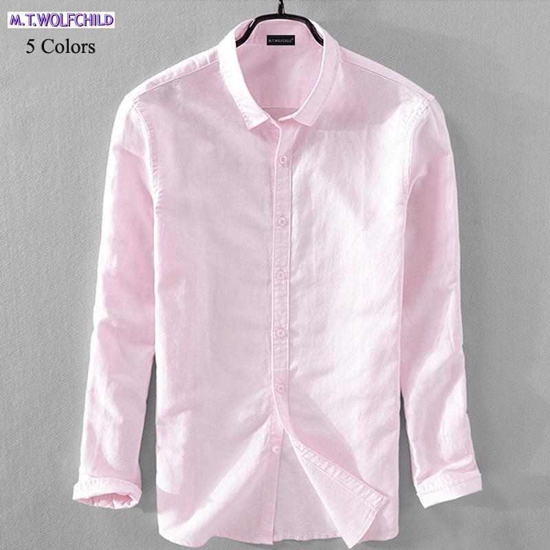 

Men's Casual Shirts 2022 Men Linen For Man Top Clothing Solid Cotton Single Breasted Slim Long Sleeve Shirt Size S-4XL, White;black