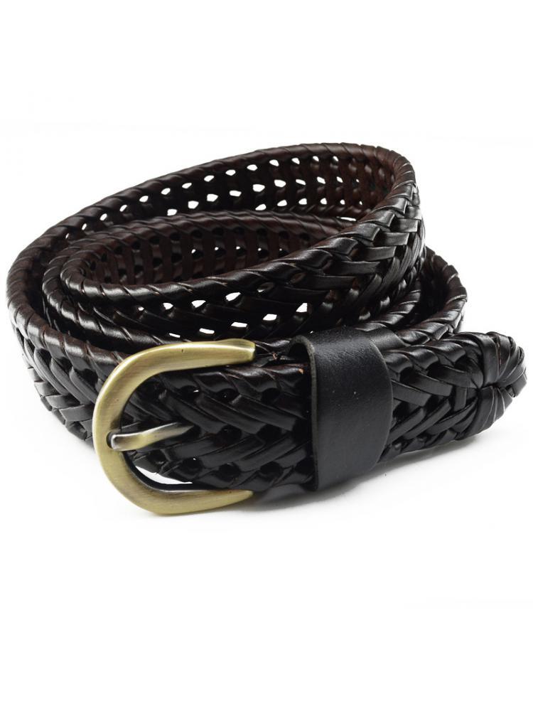 

Belts 105-120CM Dark Brown Men And Women Youth Retro Belt Versatile Hand Woven Fine Leather Button Real Pants Leisure TrendBelts, Black