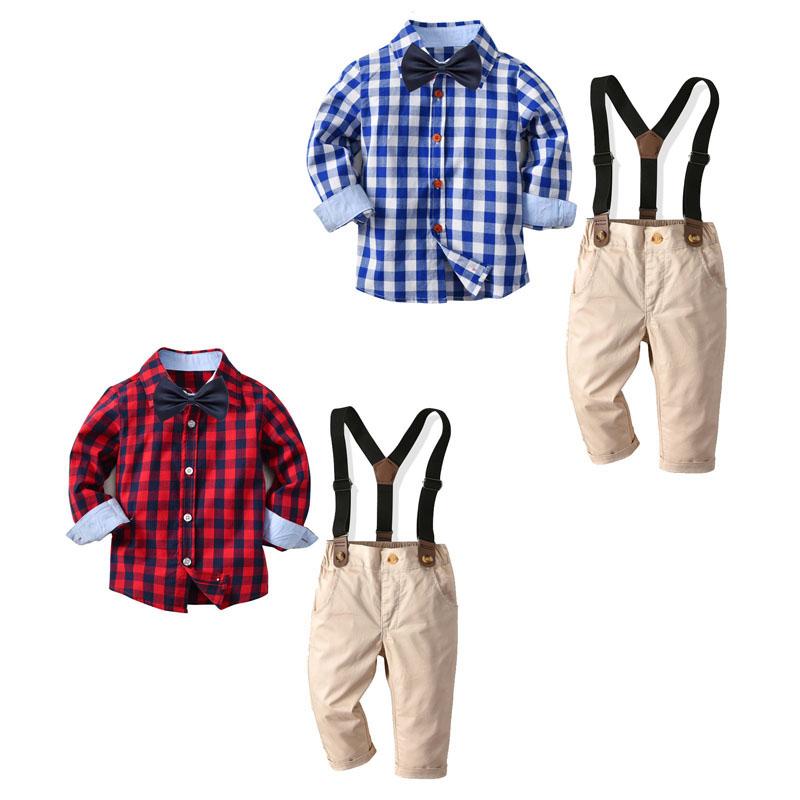 

Clothing Sets Lioraitiin 1-6 Years Toddler Baby Boy Formal Clothes Set Long Sleeve Plaid Two Colors Shirt Solid Pant Autumn, White