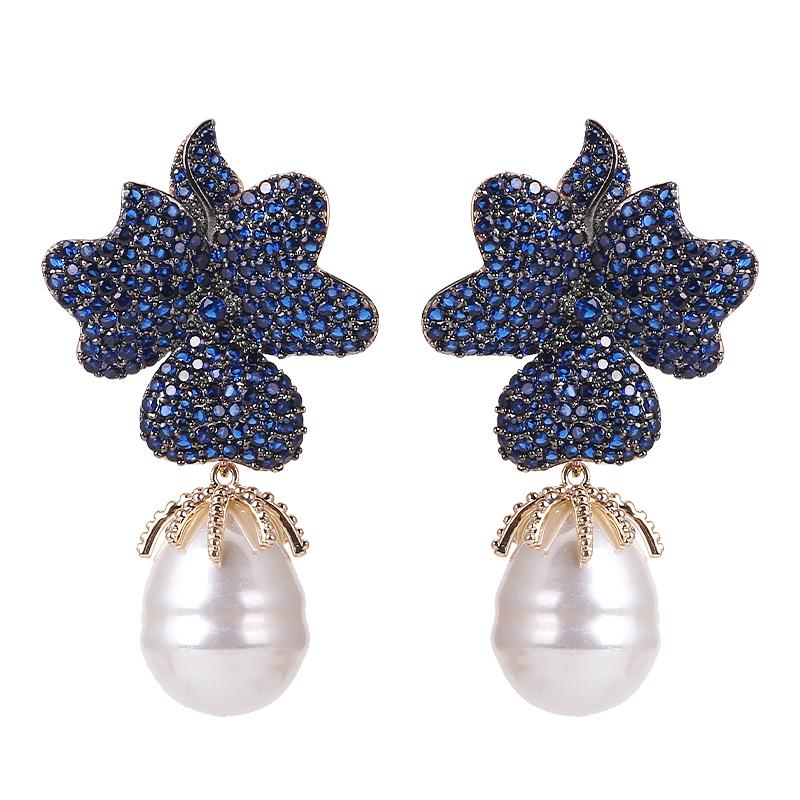 

Dangle & Chandelier Luxury Big Fresh Pearl Drop Earrings Paved Shinning Zirconia Handmade Earring Gold Plating Wedding JewelryDangle