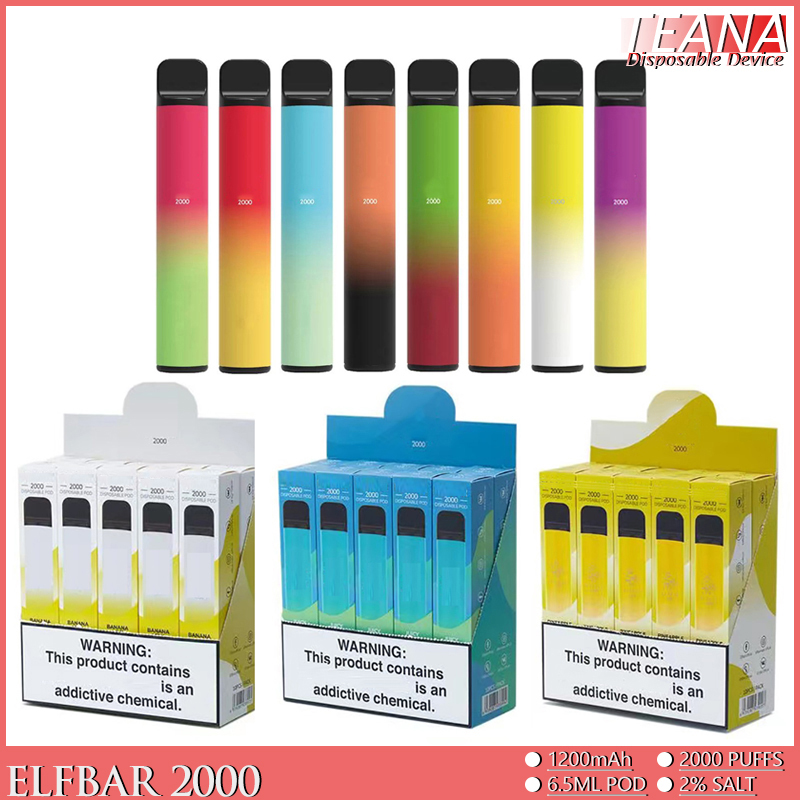 

Elfbar 2000 Puffs Disposable E Cigarette 2% Strength 1200mAh Battery Vape Pen Device 6.5ml Pre-filled Pods Cartridges Elfbars Elfs Bar Portable Vaporizers Vapes
