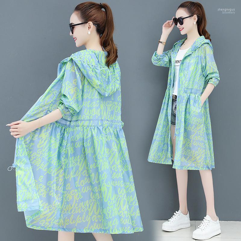 

Women's Jackets Printed Ice Silk Sunscreen Clothing Women Long Summer Dunne 2022 Thin Shirt Mouw Casual Jas Sunmmer