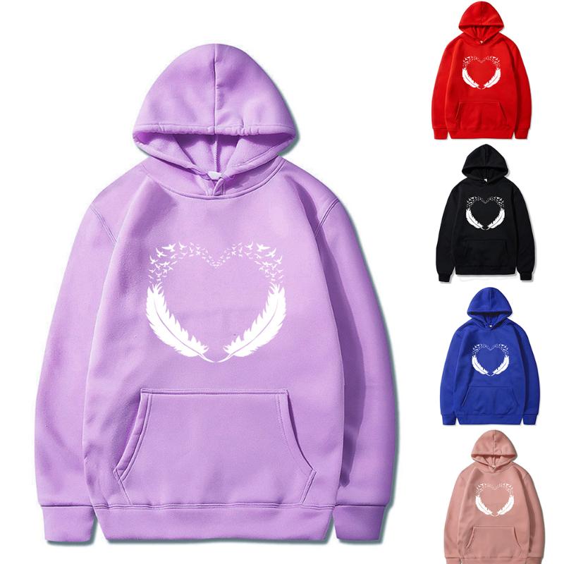 

Men' Hoodies & Sweatshirts Fashion Mens Heart-shaped Feathers Print Pullover Autumn Sweatshirt Streetr Clothing Womens Hoodie Pullovers, Pink