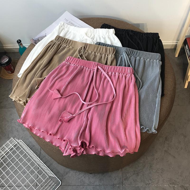 

Women's Shorts Summer Harajuku Mini Pleated Skirt Ladies High Waist Ice Lace Pants Ruffles ShortsWomen's, Black