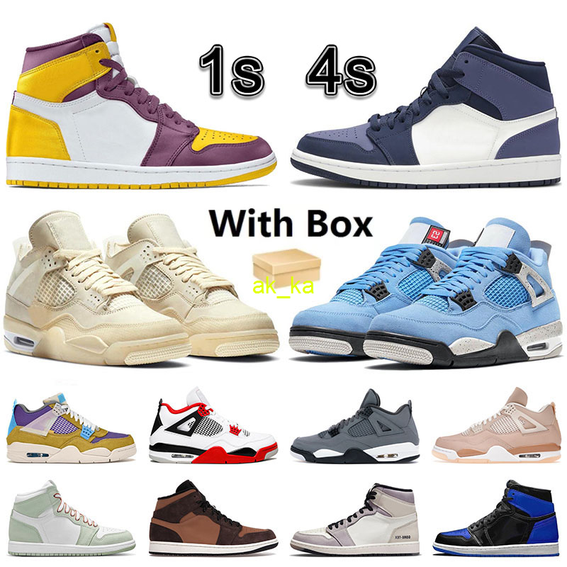 

High Og Mens Jumpman 1 1s Basketball Shoes Designer 4 4s University Blue Shimmer Sail Zen Master Sneaekrs Jumpman1s Brotherhood Sanded, F05 36-46 sanded purple