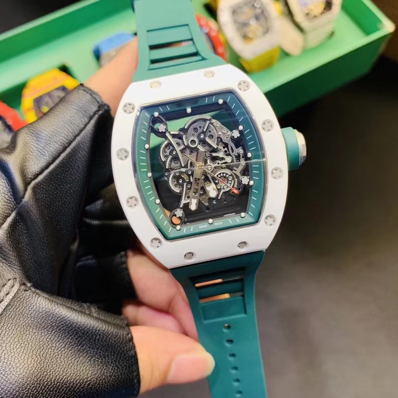 

7 colors RM055 NTPT Mechanical Men's Watch 50mm Rubber Montre de Luxe Skeleton Hand Wind Hollowed out, Not sale