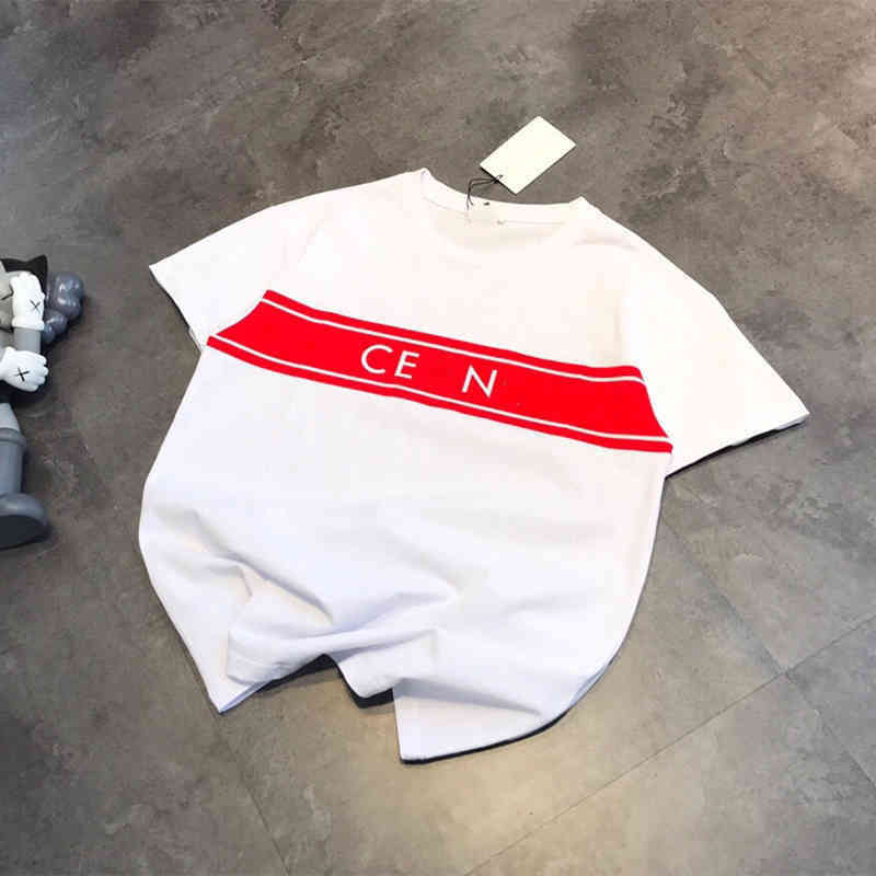 

75% Off Factory Direct Online Cel summer new fashion cotton round neck red stripe letter printed t-shirt men' and women' lovers' simple short sleeve, White