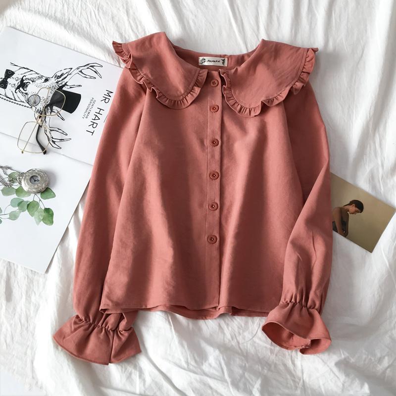 

Women' Blouses & Shirts Spring Autumn Women Clothing 2022 Doll Collar Harajuku Solid Tops Fashion Button Female, White