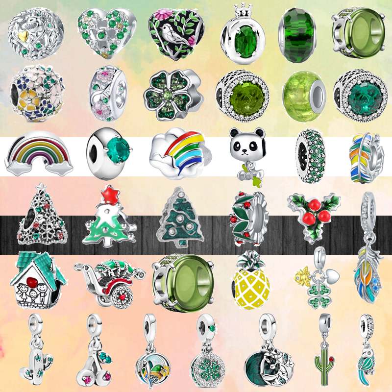 925 Sterling Silver Dangle Charm New Colorful Rainbow Christmas Tree Flowers Green Exquisite Beads Bead Fit Pandora Charms Bracelet DIY Jewelry A