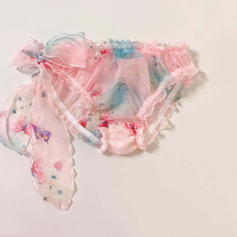 

Underpants Sweet Style Men Sissy Panties Woemen Bikini Brief Gays Underwear Couple Lace Pouch Sheer Lady Low Rise Soft UnderwearUnderpants, Pink