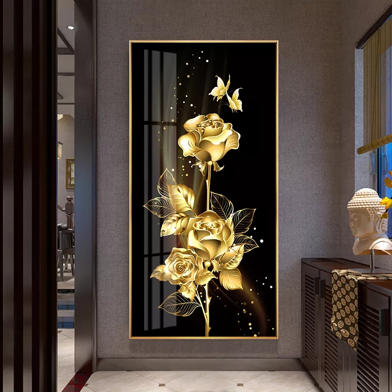

Golden Black Flower Rose Butterfly Abstract Poster Nordic Art Plant Canvas Painting Modern Wall Picture for Living Room Decor