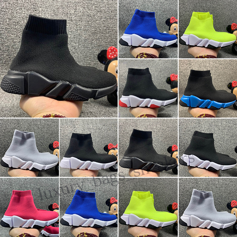 

Kids Shoes Fashion Boys Gilrs Speed Trainer Sock Triple Black White Red Oreo Stretch Knit Designer tennis Toddler Sneakers, Color 1