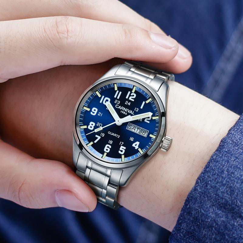 

Wristwatches Relojes Hombre CARNIVAL Watches Men Luminous Male Sport Waterproof Stainless Steel Quartz WatchWristwatches WristwatchesWristwa, Black
