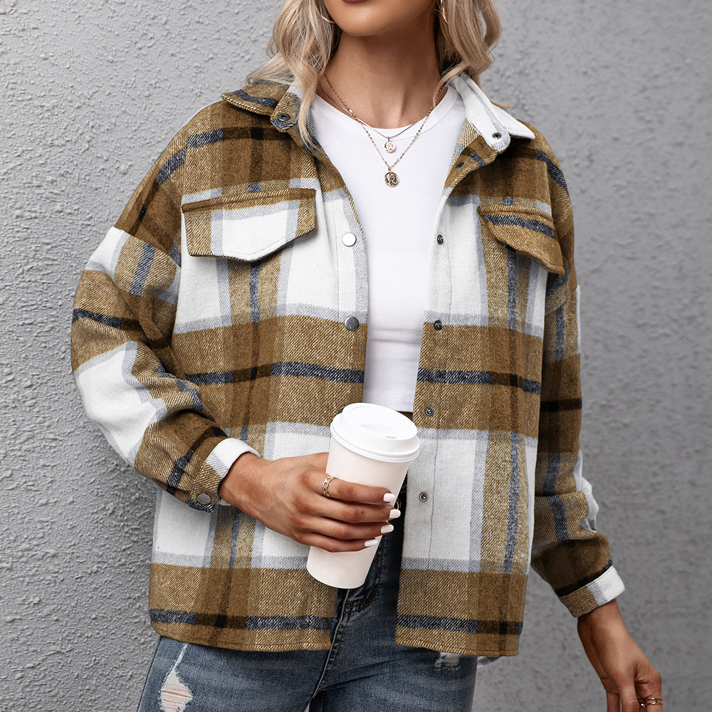 

Plaid Jackets Woman Loose Casual Autumn Winter Turn-down Collar Single Breasted Coat Warm Outerwear Fall 2022 Shirt Jackets, Green