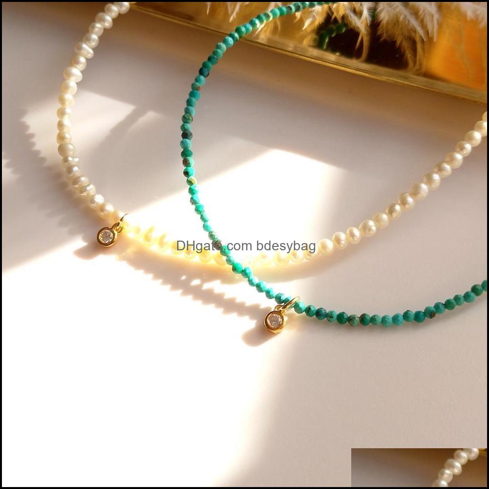 

Pendant Necklaces Pendants Jewelry Lii Ji Natural 2Mm Turquoise Or M Freshwater Pearl 925 Sterling Sier Gold Plated Sm Dhowi