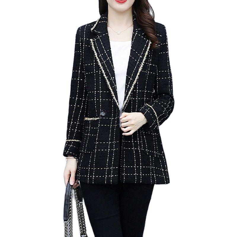 

Women's Suits & Blazers Spring Autumn Women Blazer Fashion Elegant Medium Long Slim Suit Jackets Work Coat Female Jacket Lady R1951Women's, Black