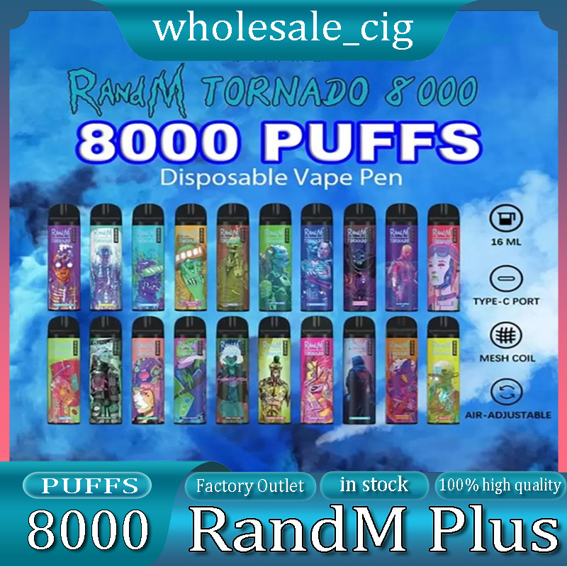 

Original RandM Tornado 8000 Puffs Disposable E cigarettes Pod Device Kit 1000mAh Rechargeable Battery 16ml Prefilled Pods vape pen