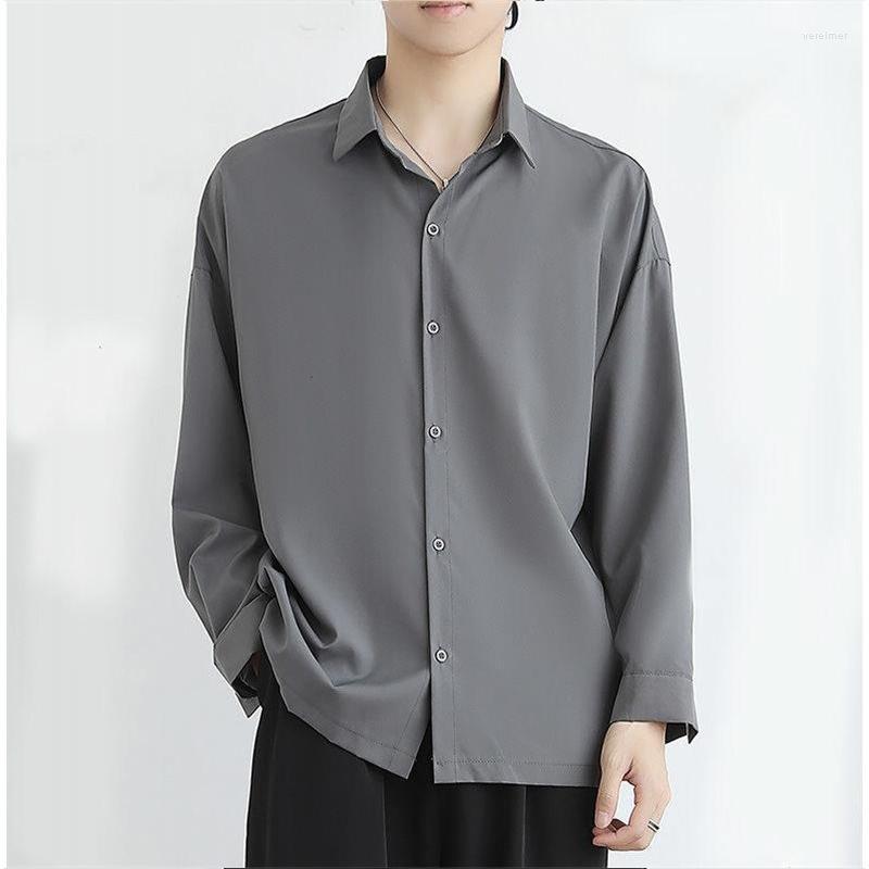 

Men's Dress Shirts Vintage Tops Long Sleeve Business Shirt Men Clothes Street Fashion Korea Casual Loose Male Clothing Blouse Office WearMen, Black