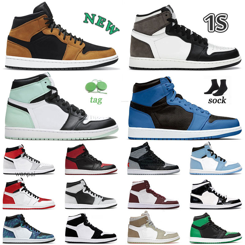 

Original 1s mens womens jumpman 1 basketball shoes high og dark mocha suede wheat NRG Igloov black particle grey tropica twist tie dye, L49 36-47 rebellionaire