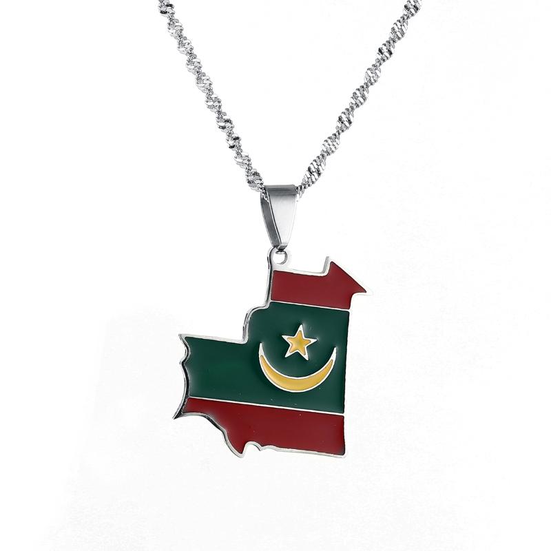 

Chains Enamel Mauritanian Flag Mauritania Map Pendant Necklace For Women Men Boys Lovers Jewelry Gifts