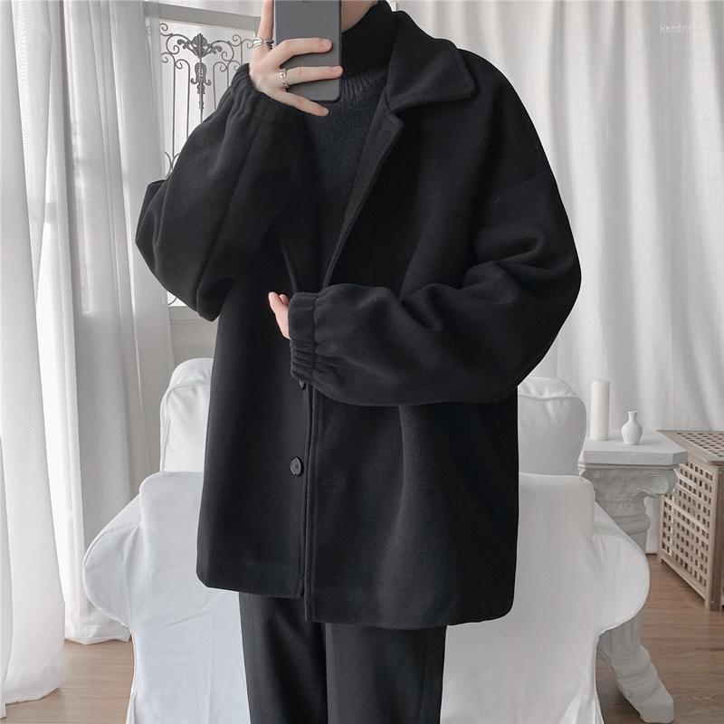 

Men's Wool & Blends 2022 Men Winter Turn-down Collar Coat Mens Korean Style Loose Jackets Male Solid Color Woolen Overcoats O245 Kend22, Black