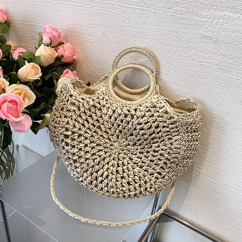 

Evening Bags Women Straw Hand-woven Soft Tote Bag Crossbody Summer Beach Weave Shoulder RattanEvening, Beige