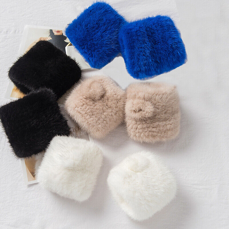 

Women Real Mink Fur Gloves Fingerless Mitten Play Phone Type Office High Elastic