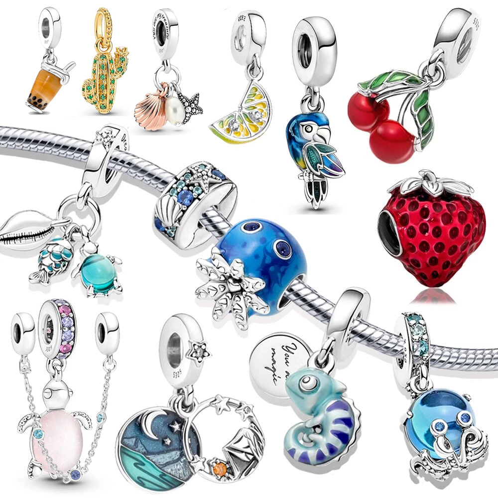 925 perles de charme en argent balancent tortue de mer étoile de mer dauphin perle Fit Pandora bracelet à breloques bijoux à bricoler soi-même ac
