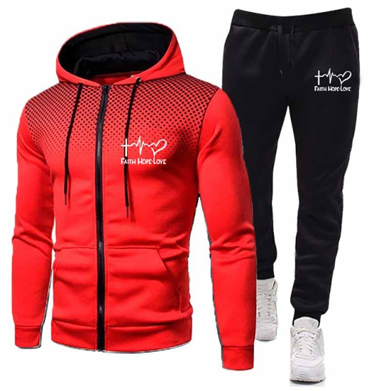 

Men's Tracksuits Men's Winter Two Pieces Printed Hoodis Set Fleece Zipper Sweatshirt Casual Sport Sweatpants Mens TracksuitsMen's